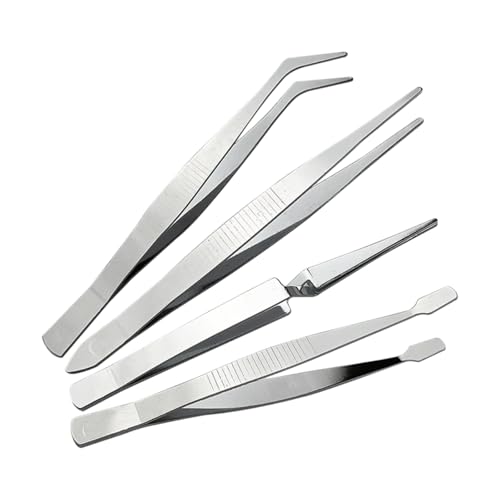 4-Piece Tweezers Set - Professional Stainless Steel Self Locking Hobby Tweezers for Craft/Jewellery/Stamps/Model Making/Electronics,Stone Picking Tool