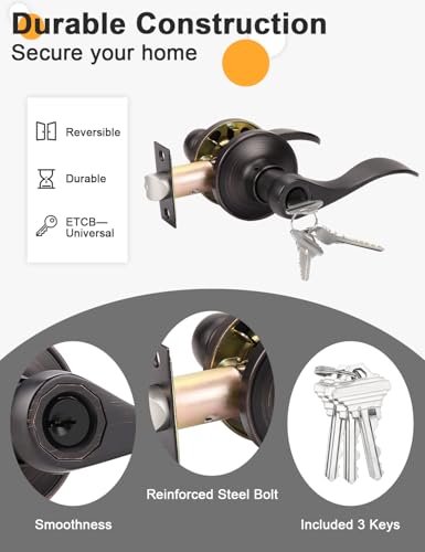 Image of Gobrico Oil Rubbed Bronze Keyed-Alike Entry Door Locks Wave Handle Lever with Same Key, 2Pack