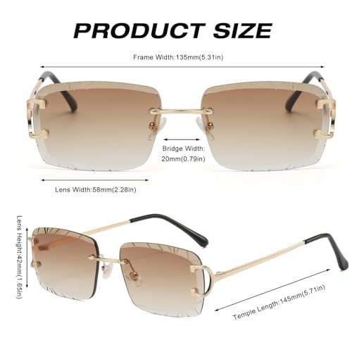 Image of Retro Rimless Rectangle Sunglasses for Men Women Luxury Frameless Square Trendy Shade Diamond Cutting Eyewear