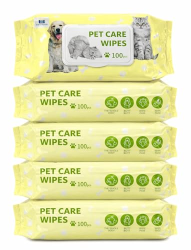 Image of Btag Pet Grooming Wipes for Dogs & Cats (14 x 18 cm) | 100 Count | pH Balanced Dry Bath | Ear, Paw & Coat Cleaning | Hygiene Essentials | Non-Woven Disposable Cloth 40 GSM (Pack of -5)