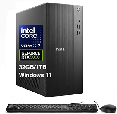 Dell Tower Desktop ECT1250, Ultra 7 265F, RTX 5060, 32GB RAM, 1TB SSD