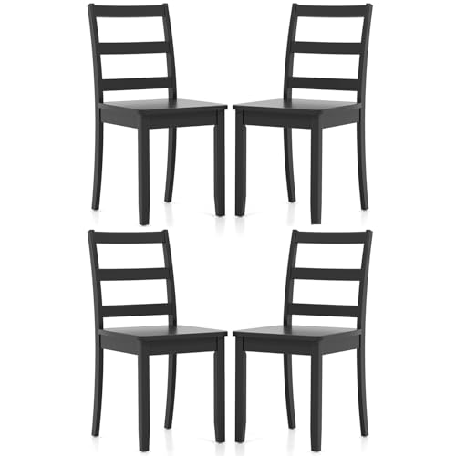 Image of COSTWAY Dining Chairs Set of 4, Mid-Century Modern Wooden Chairs, Black | Farmhouse Armless Kitchen Side Chairs with Curved Backrest and Rubber Wood Legs, for Home Dining Room, Kitchen, Restaurant