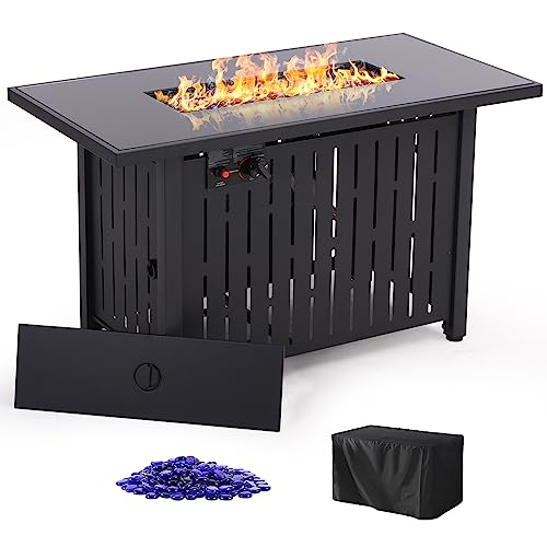 43 In Propane Fire Pit Table, 50,000 Btu Auto-Ignition Fire Pit Table, Gas Fire Pits For Outside With Glass Stone, With Waterproof Cover, Csa Certification For Garden/Patio/Backyard. #TOP1