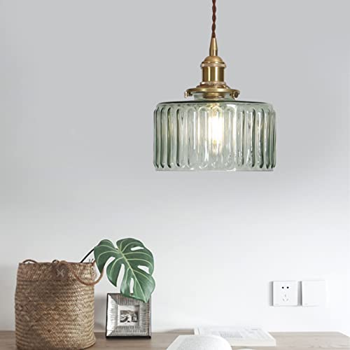 Esyogen Vintage Pendant Lamp Green Glass Industrial Retro Light Loft Style Ceiling Lamp Shade,Without Bulb,for Bar Bedroom Corridor