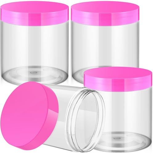 Image of Patelai 4 Pieces Round Wide-mouth Leak Proof Plastic Container Jars with Lids for Travel Storage Makeup Beauty Products Face Creams Oils Salves Ointments DIY Making(16 Ounce,Pink)