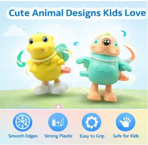 PB Prime Brands Wind Up Jumping Animal Toys for Kids, Clockwork Walking & Jumping Toy Set with 360° Rotating Heads, Colorful Mechanical Toys for Toddlers & Children (Pack of 7) 4