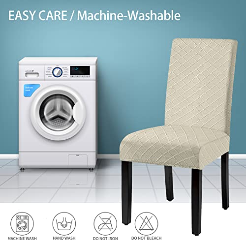 Boguang Waterproof Dining Chair Cover,Spandex Fabric Fit Stretch Chair Slipcover,Removable Washable Jacquard Parsons Chair Covers (Beige,Set Of 4) #TOP5