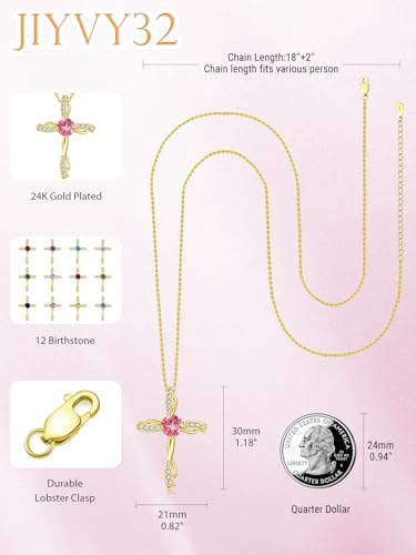 Gold Cross Necklace for Women 14K Wedding Anniversary Birthday Borthstone Gift for Wife Mom Protection Christian Jewelry2