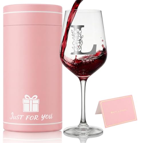 Bliceon Personalised Wine Glass for Women Personalised Gifts for Women 16oz Initial Gin Glass Set Birthday Gifts for Mum Sister Wife Wedding Drinking Glasses Wine Gift (L)