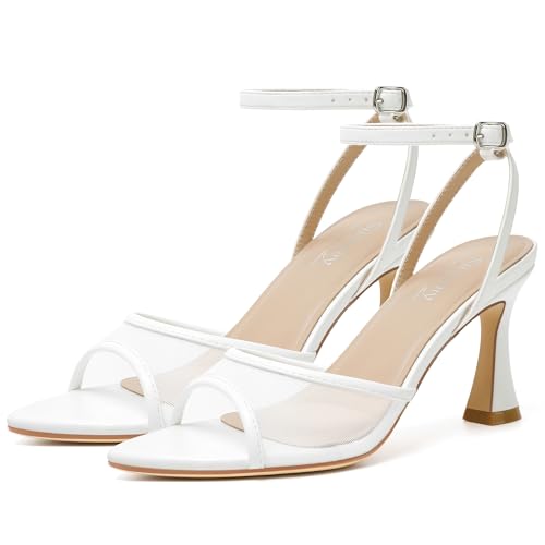 Image of Susanny High Heels for Women Pointed Open Toe Strappy Chunky Block Heels Ankle Strap Stiletto Kitten Heeled Sandals Wedding Bridal Party Prom Sexy Dress Shoes