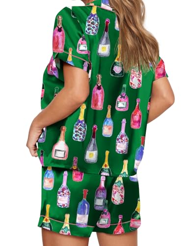 Image of SHESHOW Satin Pajamas for Women Set Preppy Animals Pjs Short Sleeve Shorts 2 Piece Loungewear Sets XS-XXL