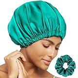 Satin Bonnet Silk Bonnet for Sleeping Women Double Layer Hair Bonnet Wrap Sleep Cap Gifts for Women Curly Hair Green