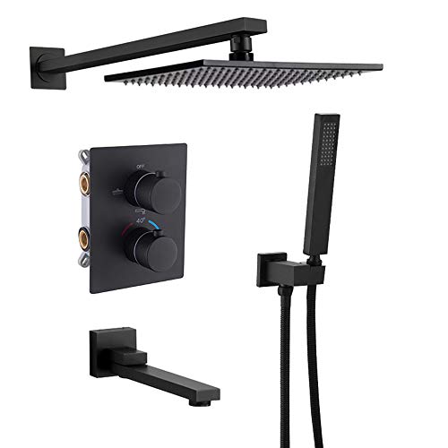 Système de douche de pluie thermostatique anti-brûlure en noir mat épuré