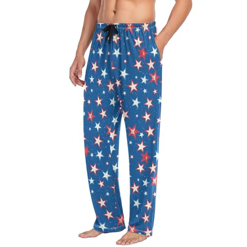Men's Pajama Pants Red Whit Star Blue Pajama Pants for Men PJs Bottoms Drawstring Pockets Sleep Lounge Pants S4