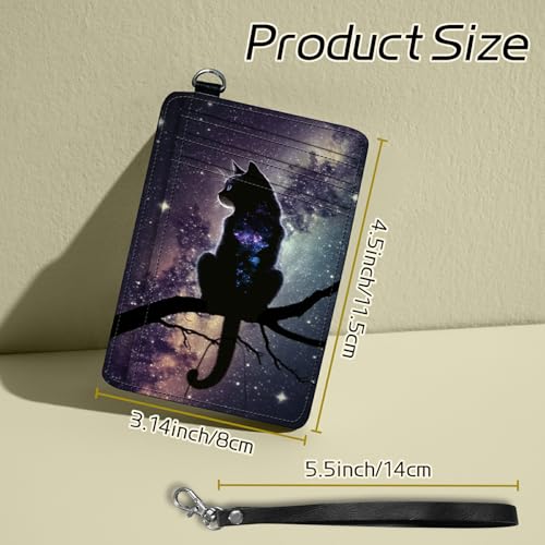 Image of Small Travel Wallets, Cat Nebula Slim Minimalist Front Pocket Wallet with Wristlet, RFID Blocking PU Leather Credit Card Holder with ID Window Change Purse for Men Women