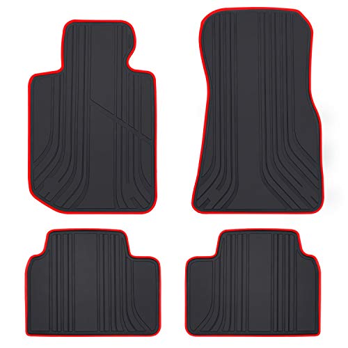 San Auto Car Floor Mat Custom Fit for BMW 3/4 Series 2019 2020 2021 F30 F31 F32 F33 F36 320i 328i 330i 335i Black Red Rubber Auto Floor Liners Set All Weather Protection Heavy Duty Odorless