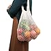 JM-capricorns 4 Pack Portable Reusable Grocery Bags Fruit and Vegetable Bag Washable Cotton Mesh String Organic Organizer Shopping Handbag Long Handle Net Tote (blue,Black,Beige,Orange)