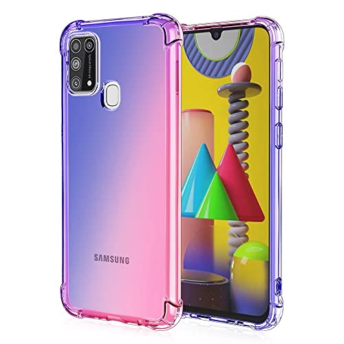 HONLEN Funda para Samsung Galaxy M31 Carcasa, (6.4' Inches) Gradiente Transparente TPU Silicona Case, Protección de Esquina Mejorada Cover Azul Rosado