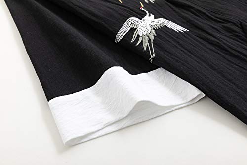 Image of Mens Japanese Kimono Cardigan Cotton Linen Haori Fashion 3 /4 Sleeve Yukata | Shawl Collar Kimono Jacket Robe Embroidery Patchwork Happi Coat Tie Pockets Lightweight Outerwear Daily Casual All Seasons