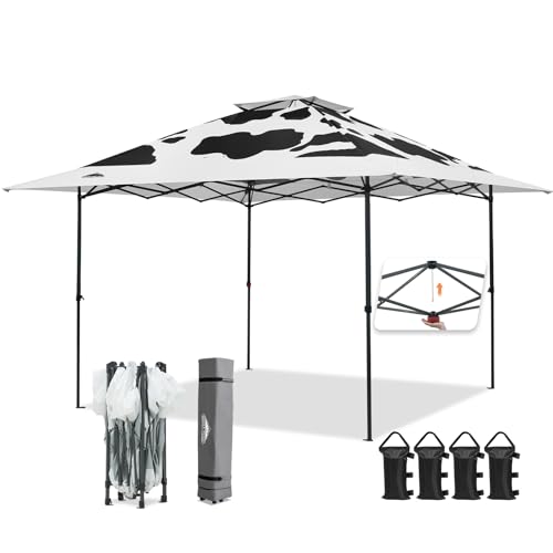 EAGLE PEAK 13x13 Pop Up Canopy Tent, Auto Extended Eaves, Cow Print