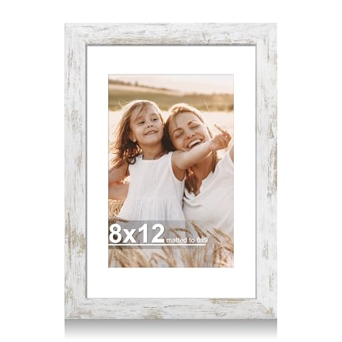 Hongkee 8x12 Picture Frame with Real Glass, Wood Frame 1 Pack(with Mat 6x9)