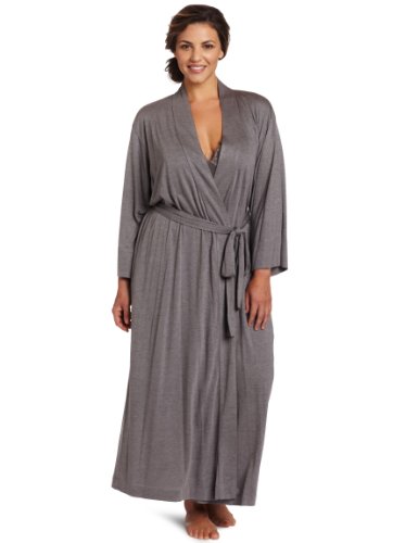 Natori Women's Plus Size Shangri-La Solid Knit Robe, Gray, 1X #TOP12