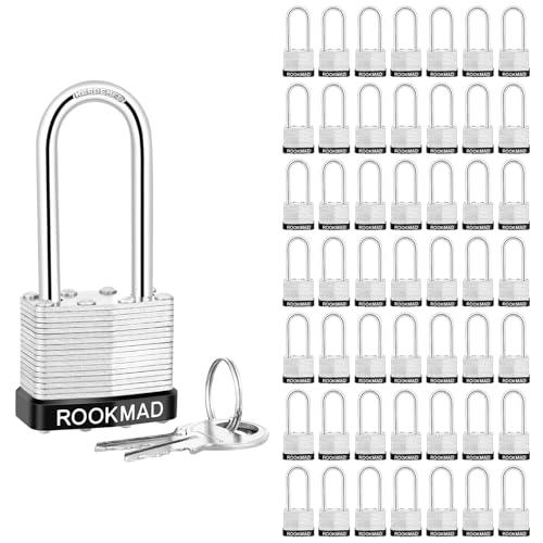 Image of Keyed Padlocks, Laminated Steel Padlock, Keyed Alike Locks with Same Keys, Long Shackle, PE Plastic Hoop, This Pad Lock with Eco-Friendly Materials, 50 Pack