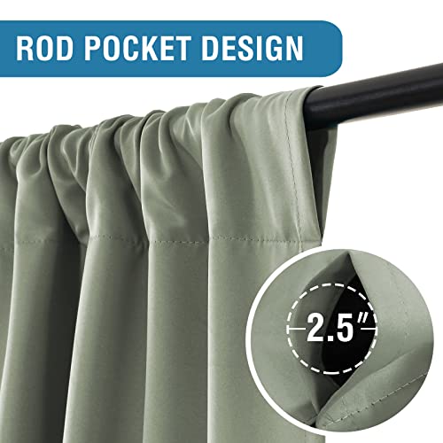 H.versailtex 100% Blackout Tie Up Curtains For Bedroom Thermal Insulated Curtains 45 Inches Long Rod Pocket Blackout Curtains For Small Window/Bathroom With Black Liner, Light Sage #TOP2