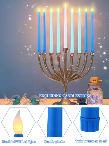 Bougies Hanoukka sans flamme bleues et blanches LED télécommande lot de 9 Baquler - 5