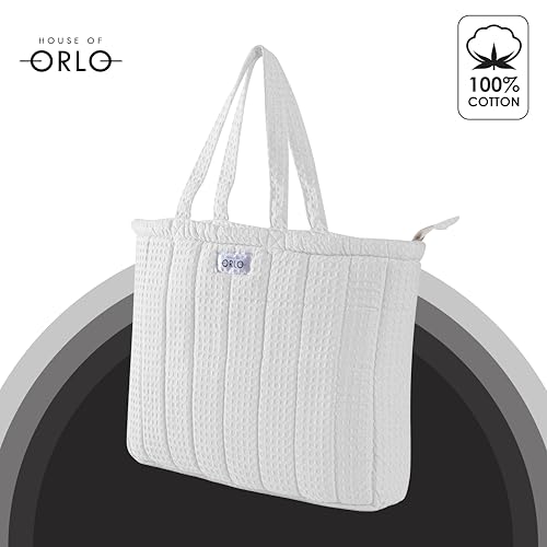 Image of Premium Cotton Waffle Quilted Tote Bag, Large Spacious Handbag for College, Office, Work, Travel, Shopping & Daily Use