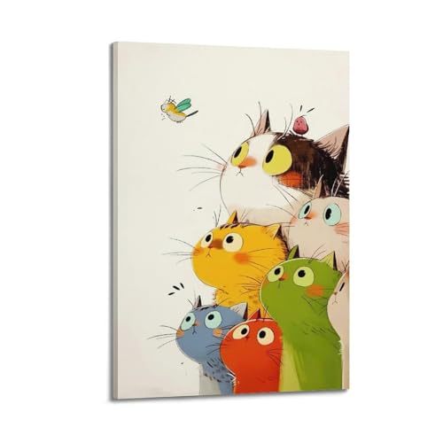 Poster chat coloré et oiseau pour une décoration joyeuse