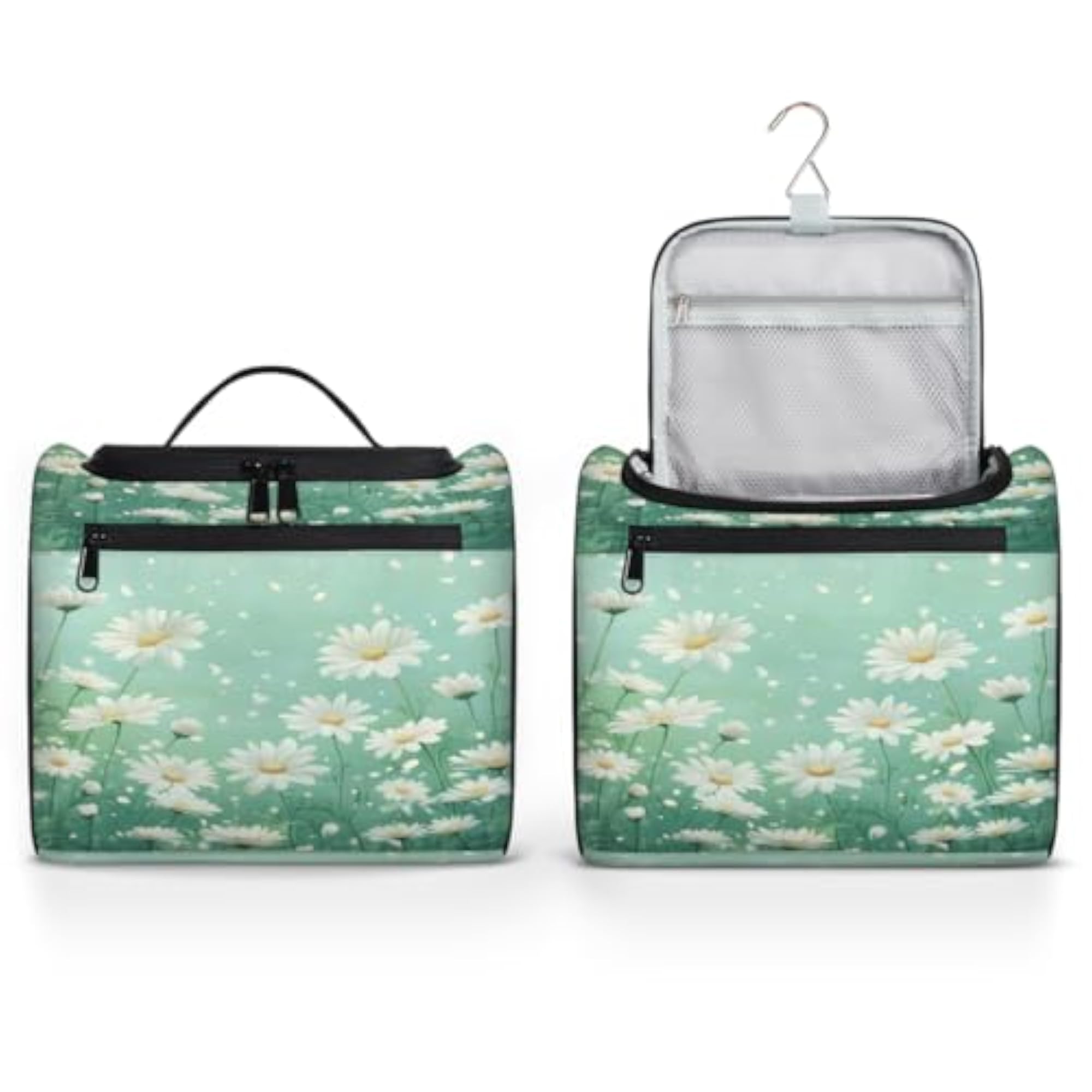 Daisies Green Hanging Toiletry Bag, Large Capacity