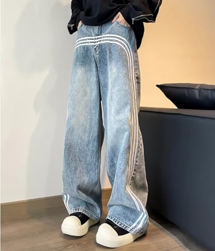 jupkem Men's Baggy Straight Leg Jeans Y2K Striped Design High Waist Casual Fashion Grunge Denim Pants Harajuku Streetwear3
