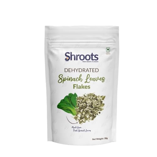 Image of SHROOTS Dehydrated Spinach (Palak) Leaves Flakes | 100% Natural & Pure Vegetarian | Machine-Dried for Maximum Freshness | Nutrient-Rich & Flavorful | Ideal for Cooking, Soups, Curries & Seasoning | (2, 30 Gram, Pack Of 2)