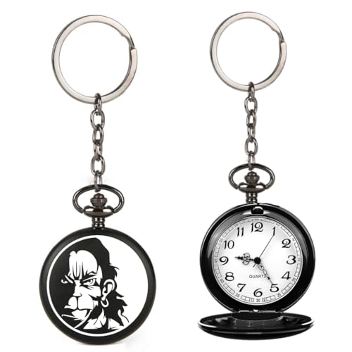 Image of Vintage Gandhi Style Pocket Watch with Engraved Designs & Messages Royal Black Analog for Men Women & Kids Includes Key Ring for car or Bike Keys Ideal Gift