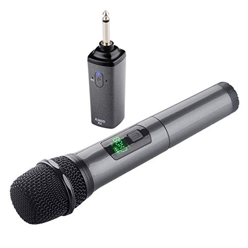 Kithouse K380D Wireless Microphone Karaoke Microphone Wireless Mic System With Rechargeable Bluetooth Receiver - Professional UHF Cordless Microphone For Karaoke Singing Church Speech(Elegant Gray)