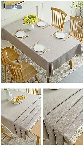 Nappe rectangulaire grise en coton et lin de qualité supérieure avec dentelle