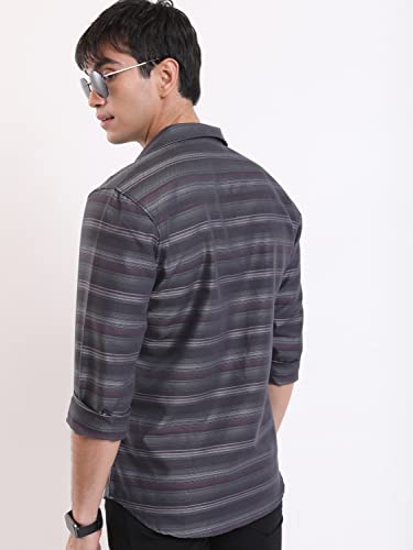 Image of Ketch Men Cotton Slim Fit Striped Full Sleeve Shirt