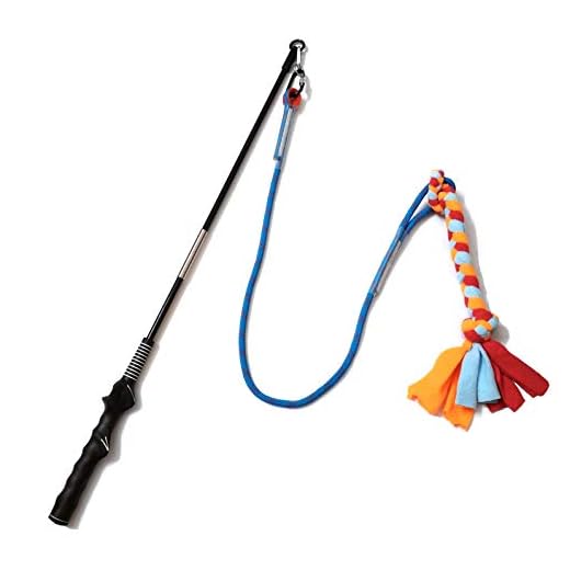 Interactive Flirt Pole Toy for Dogs Chase and Tug of War,Durable Teaser Wand with Pet Fleece Rope Tether Lure Toy to Outdoor Exercise & Training for Small Medium Large Dogs (Blue/Red, POLE-35 inches)