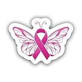 Breast Cancer Awareness Butterfly Sticker – 5 Inch Pink Ribbon Vinyl Decal for Cars, Laptops, Tumblers, Water Bottles, Notebooks – Waterproof & UV-Resistant Support and Survivor Gift - MKS1323