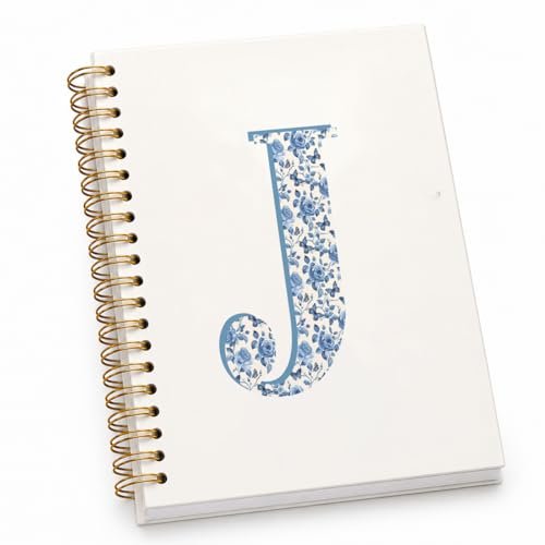 ShowDraven Blue Cute Initial Notebook Journal Diary Libretas Escolares J, Preppy Cute Aesthetic Personalized Notebook Gifts for Teen Girls Women Kids,Preppy Blue Aesthetic School Supplies for Girls 5.5x8.3