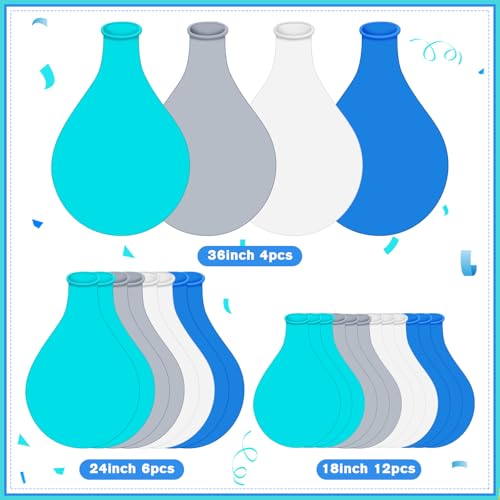 Image of Gejoy 24 Pcs Pool Giant Balloons 36 /24 /18 Inch Jumbo Large Big Latex Balloons Bulk with Ribbon for Pool Decorations Garland Arch Wedding Birthday Supply, Needs to Be Filled with Helium(Blue,Gray)
