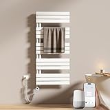 EMKE WiFi Badheizkörper Elektrisch 1320x600 mm - Flach Handtuchheizkörper Elektrisch, Elektrischer Handtuchwärmer Handtuchtrockner Handtuch Heizkörper Bad mit Thermostat und Heizstab - 800W, Weiß