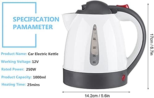 TOPINCN Travel Electric Kettle, 1L Portable In-Car Truck Kettle, Electric Water Heater Bottle for Hot Water Tea Coffee, Auto Shut Off, DC12V, 250W, White