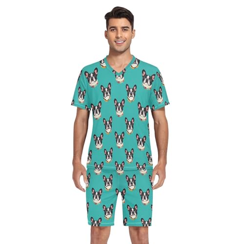 Bulldog Green Men’s Pajama Sets 2 Piece Short Sleeve Sleepwear with Printed Design4