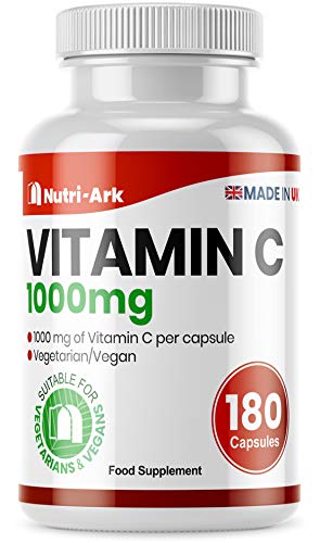 Vitamin C 1000mg | 180 Capsules (6 Month Supply) | High Strength Ascorbic Acid | Vegan & Vegetarian Friendly | Manufactured in The UK