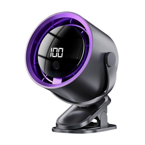 Naqqios Ventilador de coche con pinza | Ventilador de pinza de coche recargable USB con pantalla LED - Accesorios para automóviles para calor de oficina en casa al aire libre cocina