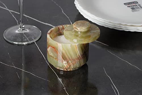 MARBLOUS KRAFTS stylish marble sugar dispenser 3.5 oz salt cellar, salt container and marble décor 3" X 3" Kitchen décor and Salt Pepper Bowls salt dispenser (Green Onyx) - Thumbnail 2