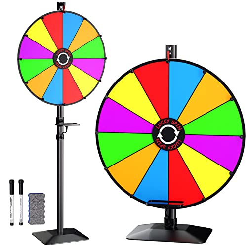 EBLIKI 24" Prize Wheel - Dual Use Tabletop or Height Adjustable Floor Stand Heavy Duty Spinner Wheel of Fortune with 12 Slots & Dry Erase & Eraser for Carnival, Trade Show, Fortune Spinning Game by EBLIKI - Used condition - US$79.54