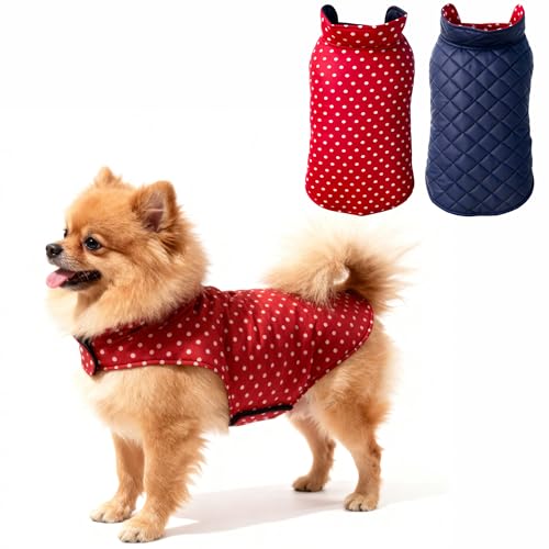 Image of JoyDaog Dog Winter Clothes 16 Inch Reversible Jacket Red Color Design Warm Dog Coat Windproof Pets Cold Weather Wearing (S)
